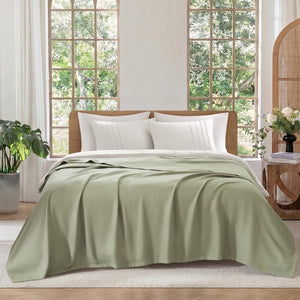 English Elm 1 King Egyptian Cotton Blanket Micro Herringbone Weave Breathable Oeko Tex Certified Green B035P600756