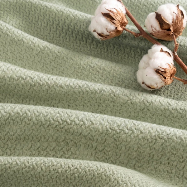 English Elm 1 King Egyptian Cotton Blanket Micro Herringbone Weave Breathable Oeko Tex Certified Green B035P600756