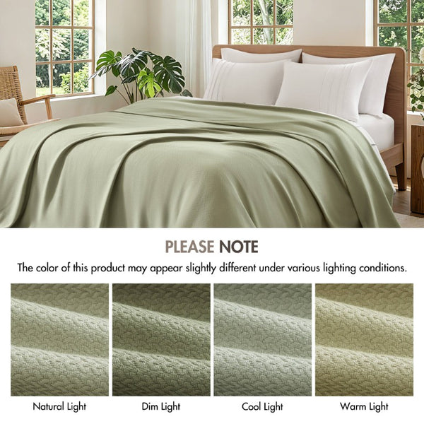 English Elm 1 King Egyptian Cotton Blanket Micro Herringbone Weave Breathable Oeko Tex Certified Green B035P600756
