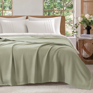 English Elm 1 King Egyptian Cotton Blanket Micro Herringbone Weave Breathable Oeko Tex Certified Green B035P600756