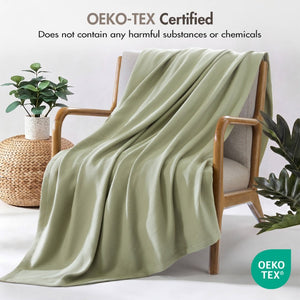 English Elm 1 King Egyptian Cotton Blanket Micro Herringbone Weave Breathable Oeko Tex Certified Green B035P600756