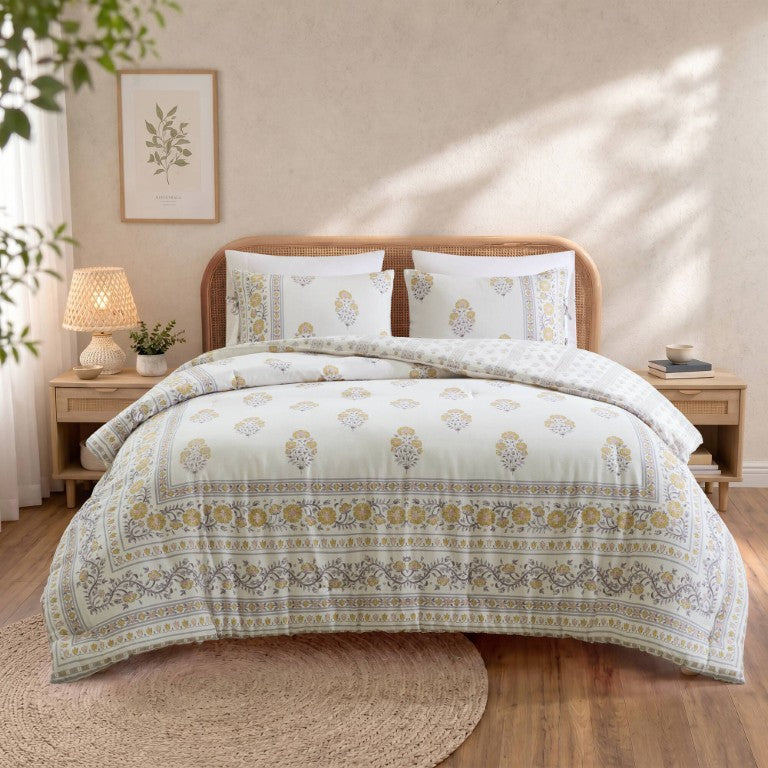 English Elm 3 Piece King Duvet Set Floral Medallion Cotton Blend Reversible Romantic Bedroom Cover Blush/Gold B035P600762