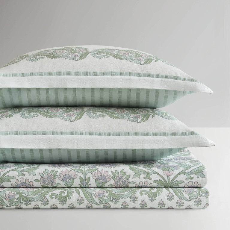 English Elm 3 Piece Reversible Floral Medallion Duvet Set Cotton Blend for Cottage Bedrooms Green B035P600763