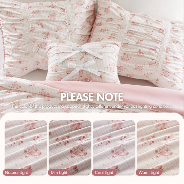 English Elm 3 Piece Twin Comforter Set Ruched Microfiber Floral Shabby Chic Lace Trim Bedding Pink B035P600765