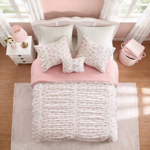 English Elm 3 Piece Twin Comforter Set Ruched Microfiber Floral Shabby Chic Lace Trim Bedding Pink B035P600765