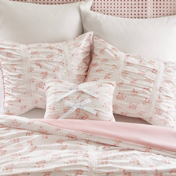 English Elm 3 Piece Twin Comforter Set Ruched Microfiber Floral Shabby Chic Lace Trim Bedding Pink B035P600765
