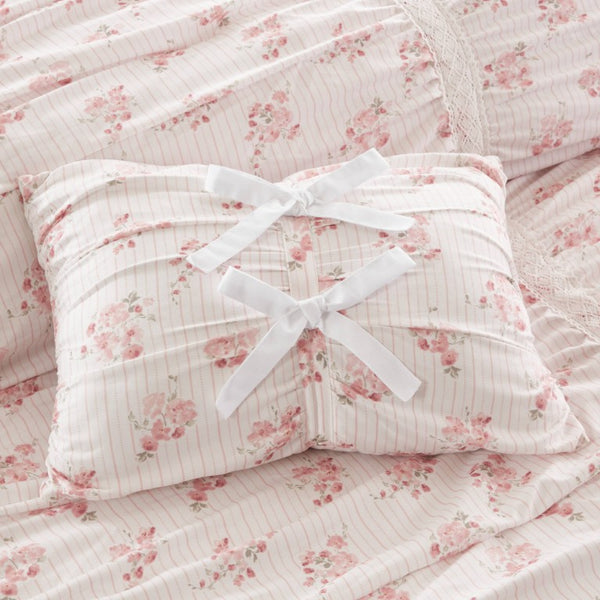 English Elm 3 Piece Twin Comforter Set Ruched Microfiber Floral Shabby Chic Lace Trim Bedding Pink B035P600765