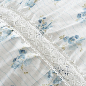 English Elm 3 Piece Twin Comforter Set Ruched Microfiber Floral Shabby Chic Lace Trim Bedding Blue B035P600767