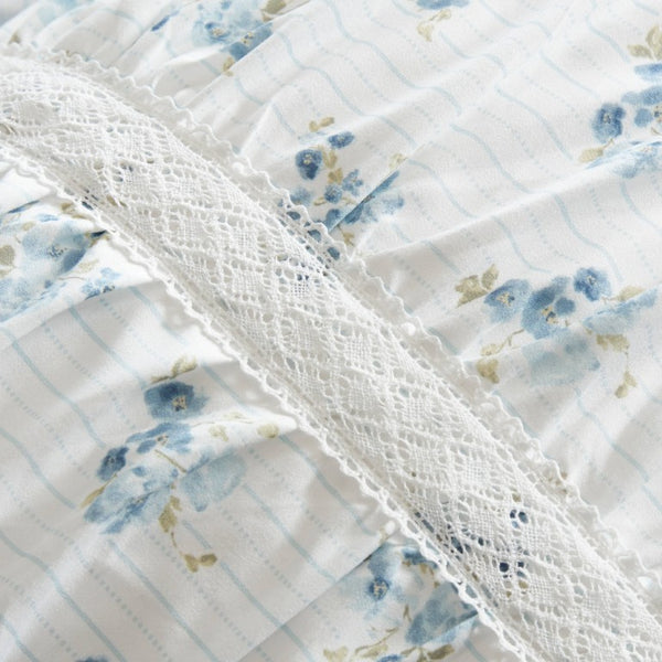 English Elm 3 Piece Twin Comforter Set Ruched Microfiber Floral Shabby Chic Lace Trim Bedding Blue B035P600767
