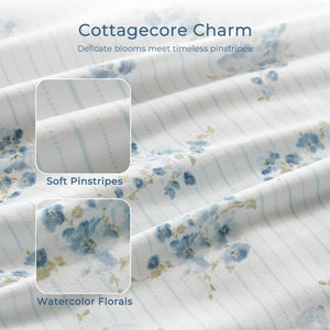 English Elm 3 Piece Twin Comforter Set Ruched Microfiber Floral Shabby Chic Lace Trim Bedding Blue B035P600767