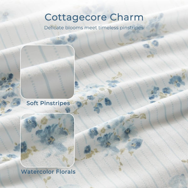 English Elm 3 Piece Twin Comforter Set Ruched Microfiber Floral Shabby Chic Lace Trim Bedding Blue B035P600767