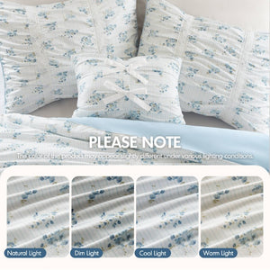 English Elm 3 Piece Twin Comforter Set Ruched Microfiber Floral Shabby Chic Lace Trim Bedding Blue B035P600767