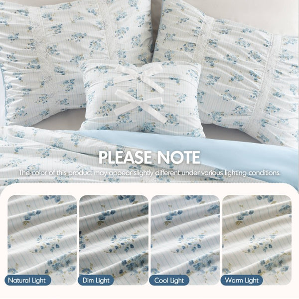 English Elm 3 Piece Twin Comforter Set Ruched Microfiber Floral Shabby Chic Lace Trim Bedding Blue B035P600767