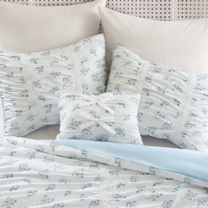 English Elm 3 Piece Twin Comforter Set Ruched Microfiber Floral Shabby Chic Lace Trim Bedding Blue B035P600767