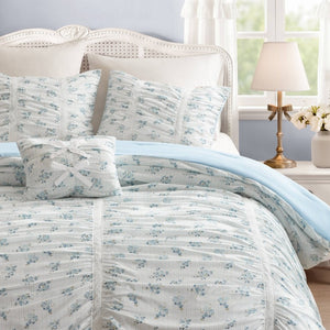 English Elm 3 Piece Twin Comforter Set Ruched Microfiber Floral Shabby Chic Lace Trim Bedding Blue B035P600767