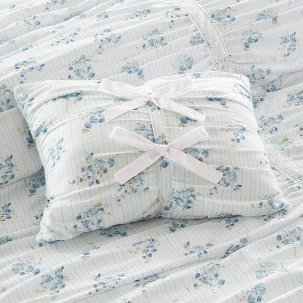 English Elm 3 Piece Twin Comforter Set Ruched Microfiber Floral Shabby Chic Lace Trim Bedding Blue B035P600767