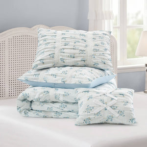English Elm 3 Piece Twin Comforter Set Ruched Microfiber Floral Shabby Chic Lace Trim Bedding Blue B035P600767