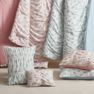 English Elm 3 Piece Twin Comforter Set Ruched Microfiber Floral Shabby Chic Lace Trim Bedding Blue B035P600767