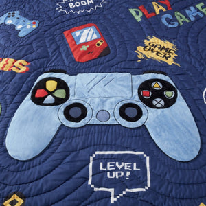 English Elm 3 Piece Gaming Quilt Set Navy Microfiber with Applique and Hand Quilted Stitching Navy Multi B035P600783