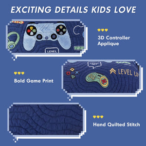 English Elm 3 Piece Gaming Quilt Set Navy Microfiber with Applique and Hand Quilted Stitching Navy Multi B035P600783