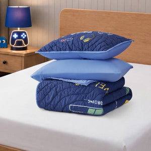 English Elm 3 Piece Gaming Quilt Set Navy Microfiber with Applique and Hand Quilted Stitching Navy Multi B035P600783