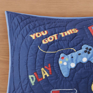 English Elm 3 Piece Gaming Quilt Set Navy Microfiber with Applique and Hand Quilted Stitching Navy Multi B035P600783