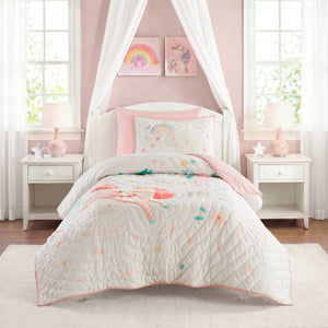 English Elm 3 Piece Gaming Quilt Set Navy Microfiber with Applique and Hand Quilted Stitching Multicolor Pink B035P600785