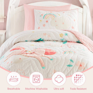 English Elm 3 Piece Gaming Quilt Set Navy Microfiber with Applique and Hand Quilted Stitching Multicolor Pink B035P600785
