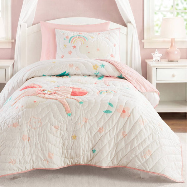 English Elm 3 Piece Gaming Quilt Set Navy Microfiber with Applique and Hand Quilted Stitching Multicolor Pink B035P600785