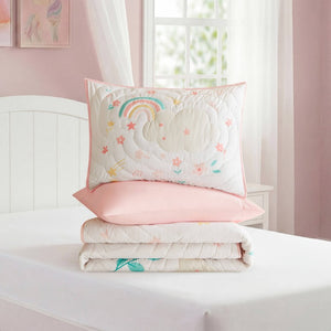 English Elm 3 Piece Gaming Quilt Set Navy Microfiber with Applique and Hand Quilted Stitching Multicolor Pink B035P600785