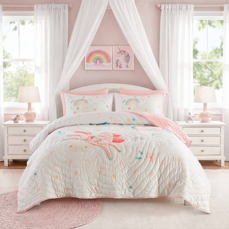 English Elm 5 Piece Gaming Quilt Set Full Queen Microfiber Bedding with Plush Controller Applique Multicolor Pink B035P600786