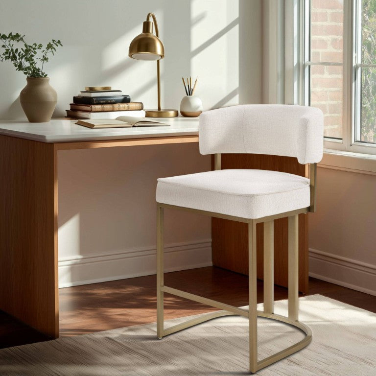 English Elm One Size Upholstered Counter Stool with Antique Gold Base for Kitchen Islands Ivory B035P600799