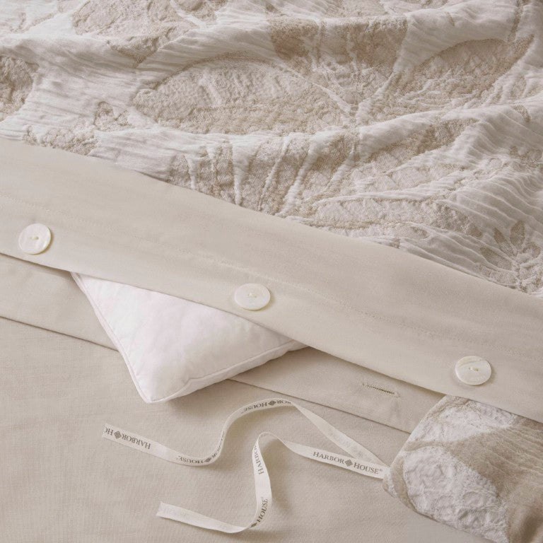 English Elm 3 Piece Cotton Jacquard Botanical Duvet Cover Set with Shams Full Queen Linen Tone B035P600800