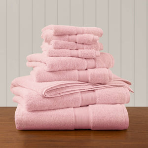 English Elm 8-Piece 800 GSM Long-Staple Cotton Towel Set Plush Absorbent Antimicrobial Bath Linen Pink B035P600836