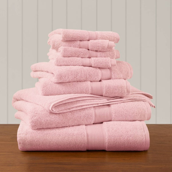 English Elm 8-Piece 800 GSM Long-Staple Cotton Towel Set Plush Absorbent Antimicrobial Bath Linen Pink B035P600836