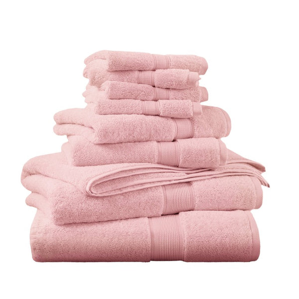 English Elm 8-Piece 800 GSM Long-Staple Cotton Towel Set Plush Absorbent Antimicrobial Bath Linen Pink B035P600836