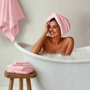 English Elm 8-Piece 800 GSM Long-Staple Cotton Towel Set Plush Absorbent Antimicrobial Bath Linen Pink B035P600836