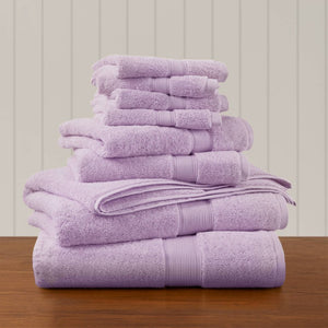 English Elm 8-Piece 800 GSM Long-Staple Cotton Towel Set Plush Absorbent Antimicrobial Bath Linen Lilac B035P600837