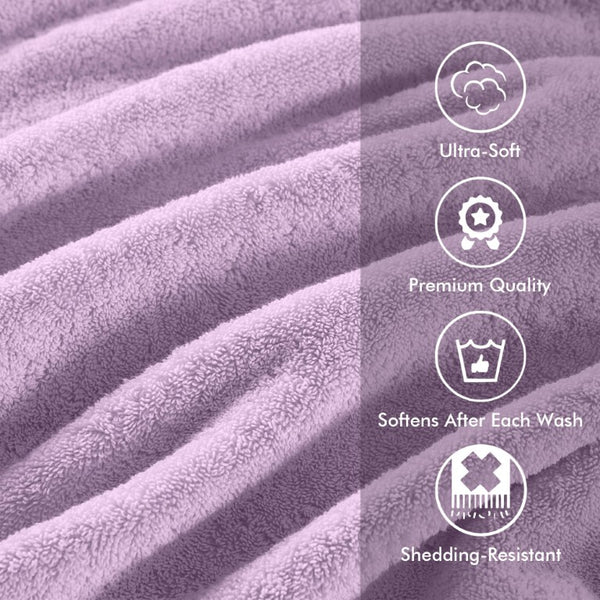 English Elm 8-Piece 800 GSM Long-Staple Cotton Towel Set Plush Absorbent Antimicrobial Bath Linen Lilac B035P600837