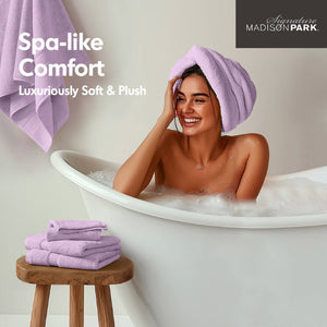 English Elm 8-Piece 800 GSM Long-Staple Cotton Towel Set Plush Absorbent Antimicrobial Bath Linen Lilac B035P600837
