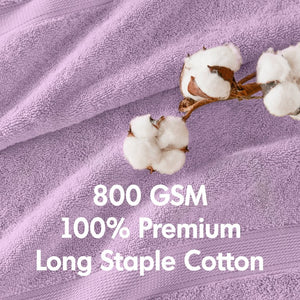 English Elm 8-Piece 800 GSM Long-Staple Cotton Towel Set Plush Absorbent Antimicrobial Bath Linen Lilac B035P600837