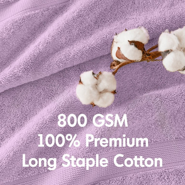 English Elm 8-Piece 800 GSM Long-Staple Cotton Towel Set Plush Absorbent Antimicrobial Bath Linen Lilac B035P600837
