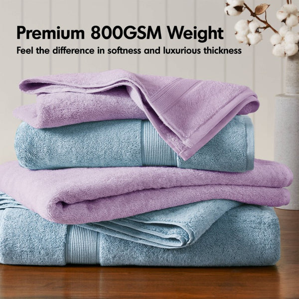 English Elm 8-Piece 800 GSM Long-Staple Cotton Towel Set Plush Absorbent Antimicrobial Bath Linen Lilac B035P600837