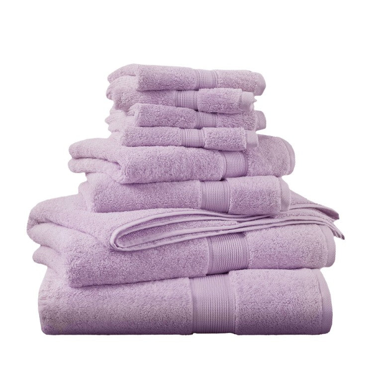 English Elm 8-Piece 800 GSM Long-Staple Cotton Towel Set Plush Absorbent Antimicrobial Bath Linen Lilac B035P600837