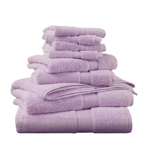 English Elm 8-Piece 800 GSM Long-Staple Cotton Towel Set Plush Absorbent Antimicrobial Bath Linen Lilac B035P600837