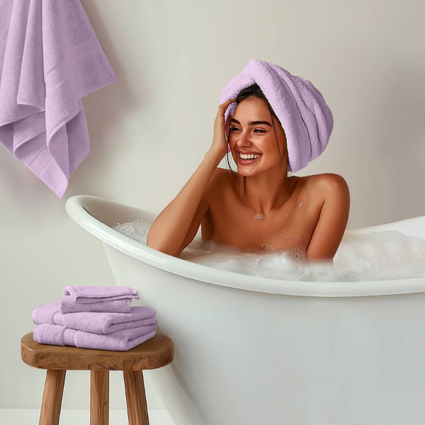 English Elm 8-Piece 800 GSM Long-Staple Cotton Towel Set Plush Absorbent Antimicrobial Bath Linen Lilac B035P600837
