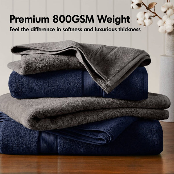 English Elm 8-Piece 800 GSM Long-Staple Cotton Towel Set Plush Absorbent Antimicrobial Bath Linen Charcoal B035P600838
