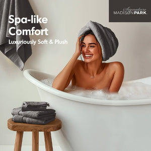 English Elm 8-Piece 800 GSM Long-Staple Cotton Towel Set Plush Absorbent Antimicrobial Bath Linen Charcoal B035P600838