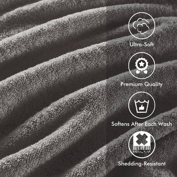 English Elm 8-Piece 800 GSM Long-Staple Cotton Towel Set Plush Absorbent Antimicrobial Bath Linen Charcoal B035P600838