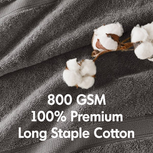 English Elm 8-Piece 800 GSM Long-Staple Cotton Towel Set Plush Absorbent Antimicrobial Bath Linen Charcoal B035P600838